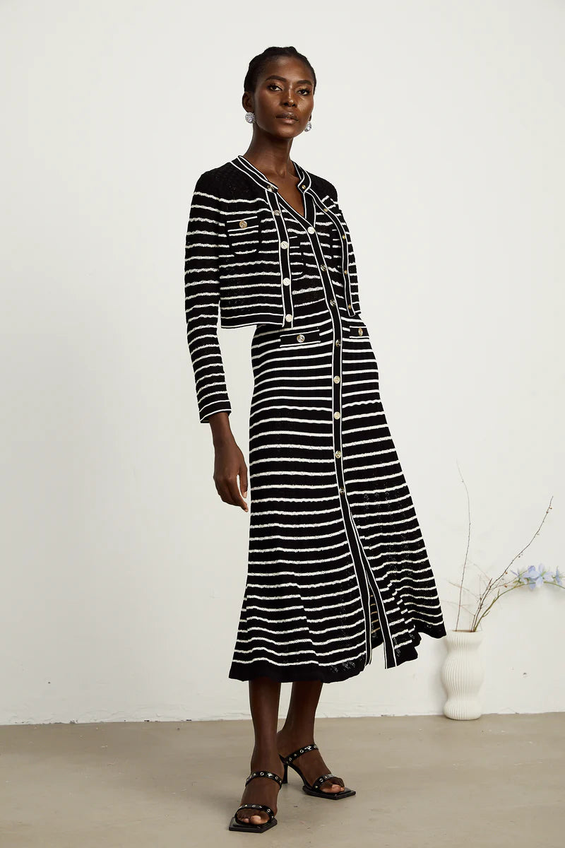 Charlotte Striped Triped Cardigan & Dress Matching Ensemble