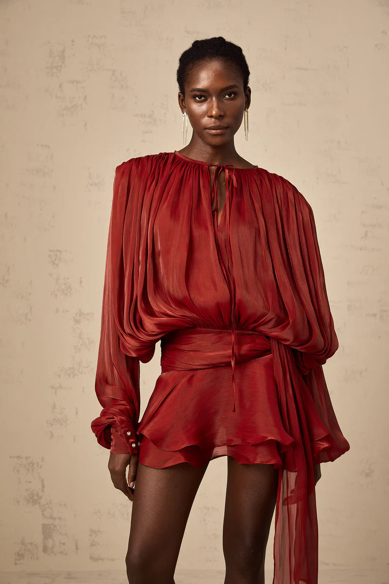 Eugénie Mini robe à volants entièrement plée en rouge