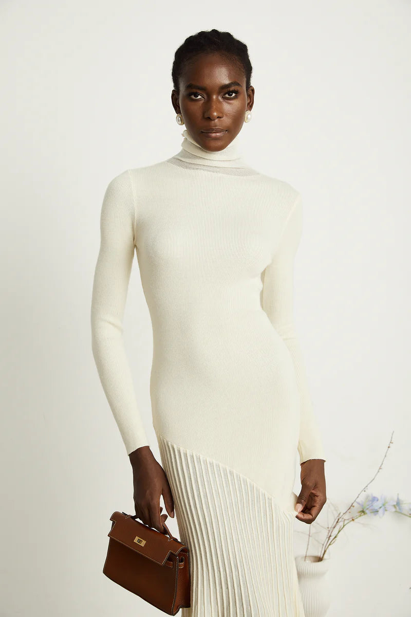 Émeline Robe midi plissée tricotée blanche