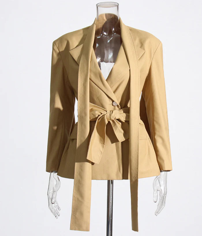 Trench coat Blazer with Belt and Back Cut - Mustard