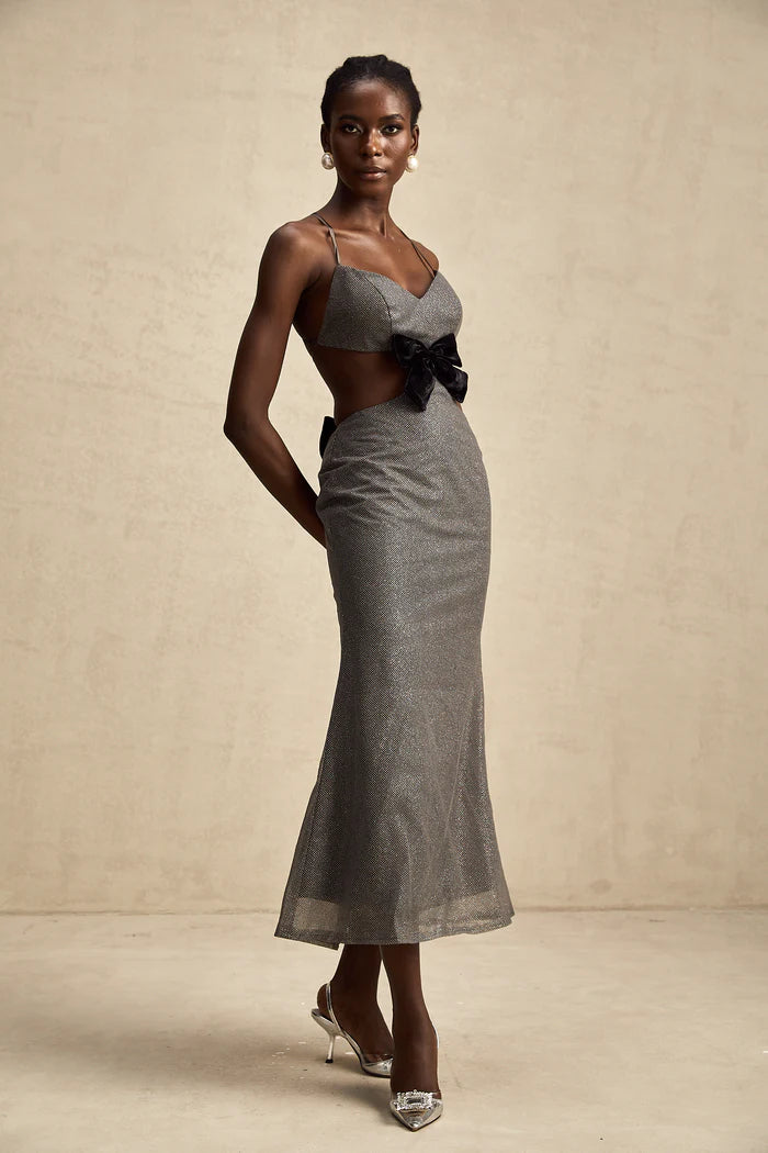 Violaine open-back bowknot sequined midi dress
