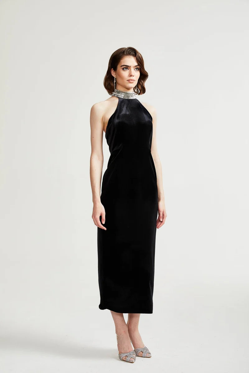Caisa embellished turtle-neck black dress