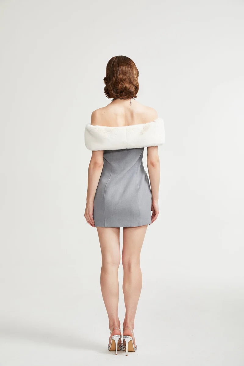 Lina Gray Faux-Fur Mini Robe