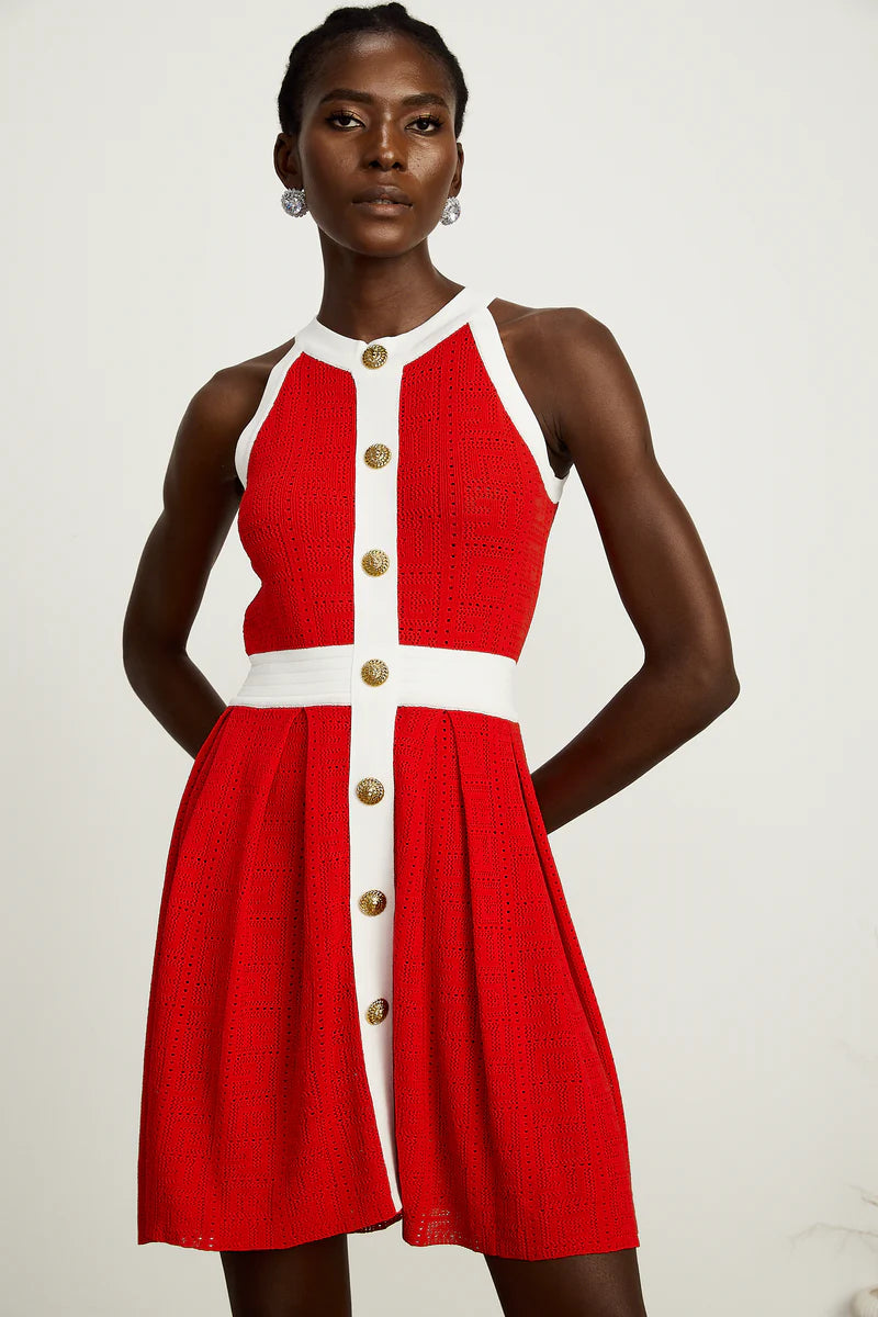 Jasmine Red Contrast-Trim Sheevel Sheevel Knit Mini Robe