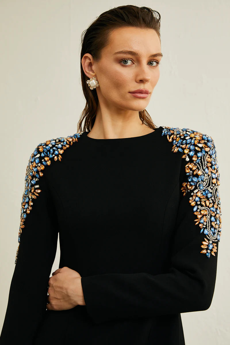 Maëlys black crystal-embellished midi dress