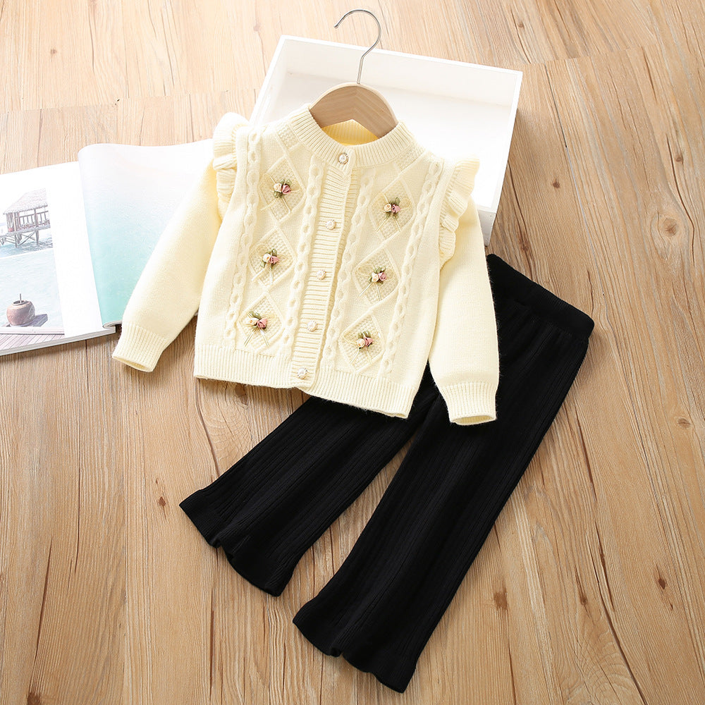 long-sleeved cardigan pants two-piece