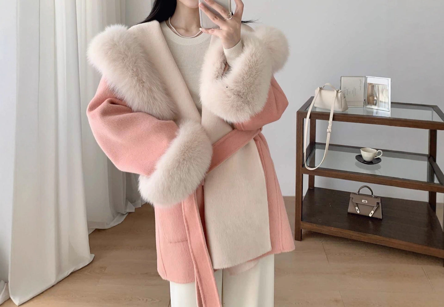 Double-sided  Fur cashmere wool coat