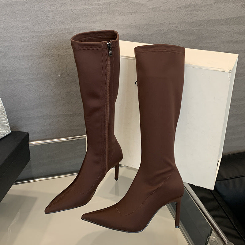 Fashion pointed-toe high-heeled elastic boots