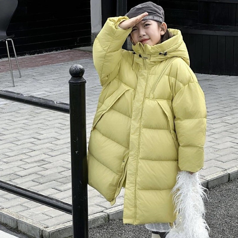 Duck down thickened long hooded jacket