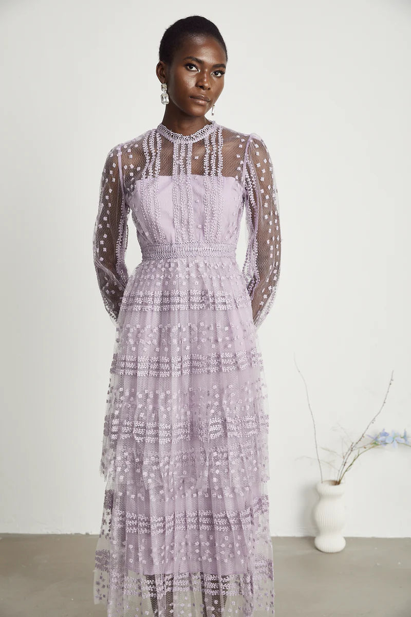 Delphine semi-sheer layered midi dress
