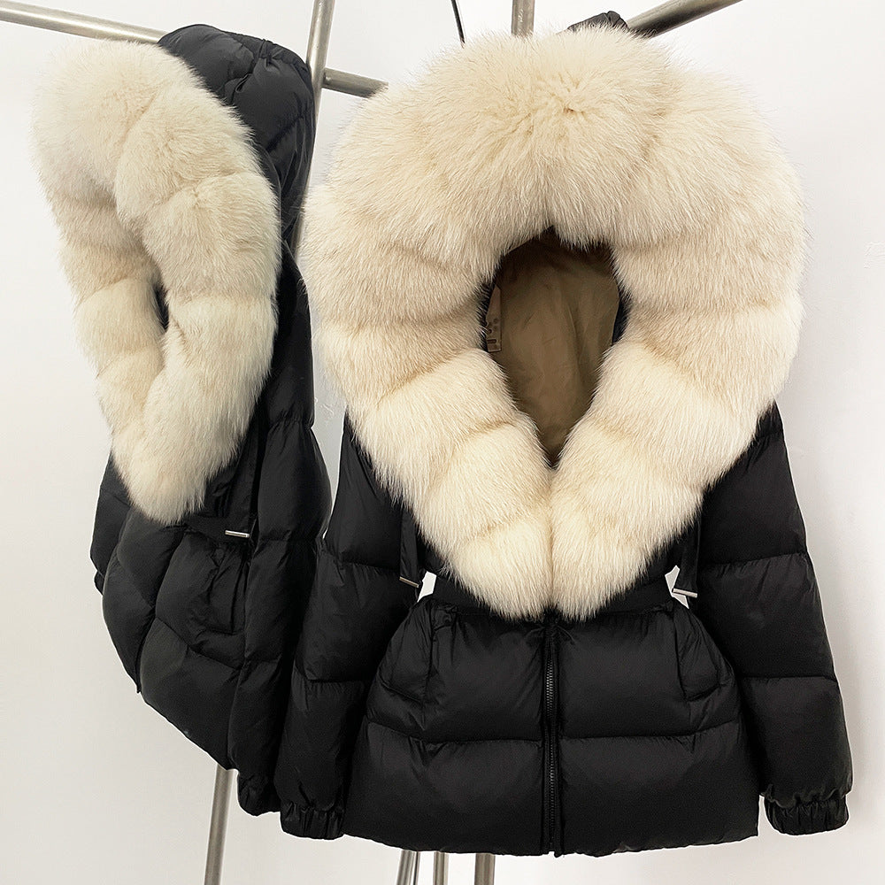 Fur collar hooded  duck down jacket