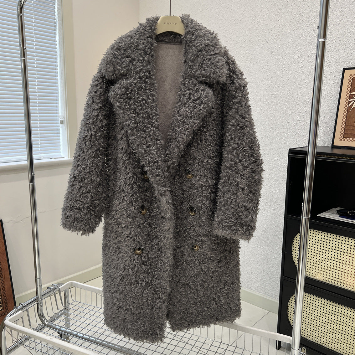 Lambswool fur long coat