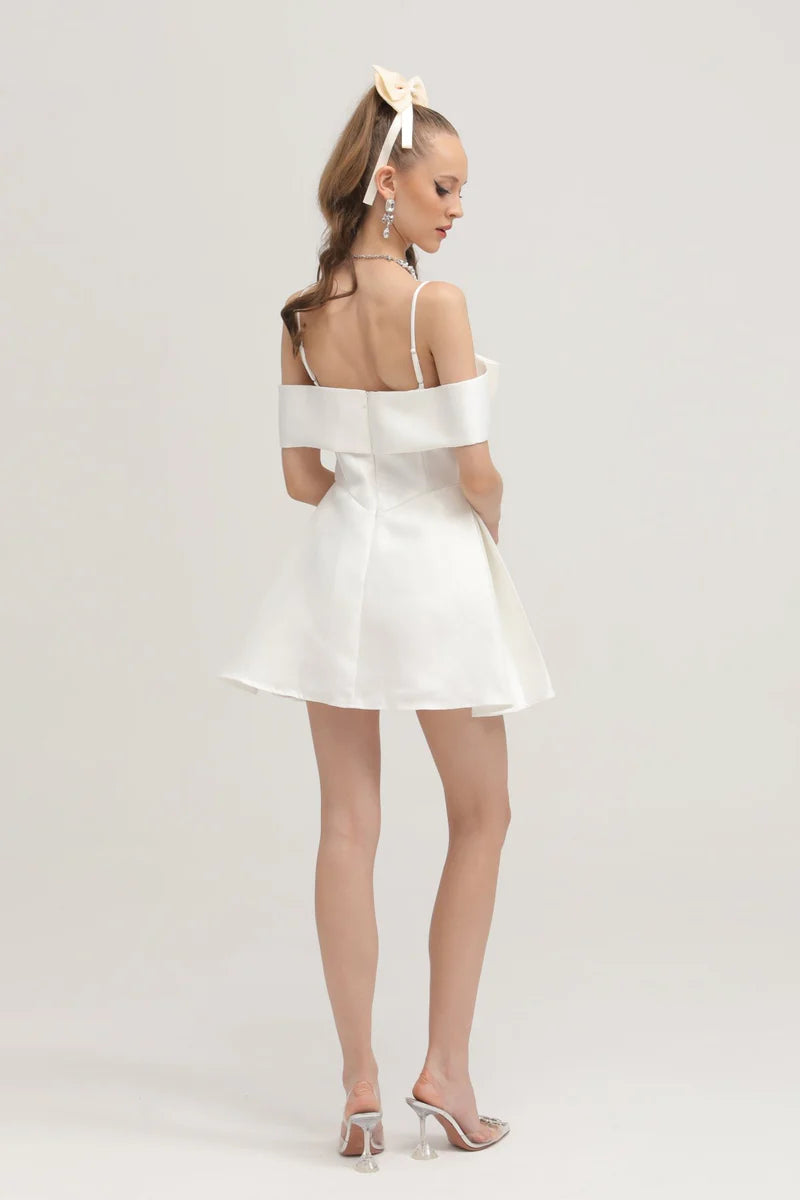 Elva White Bowknot Mini Robe évasée