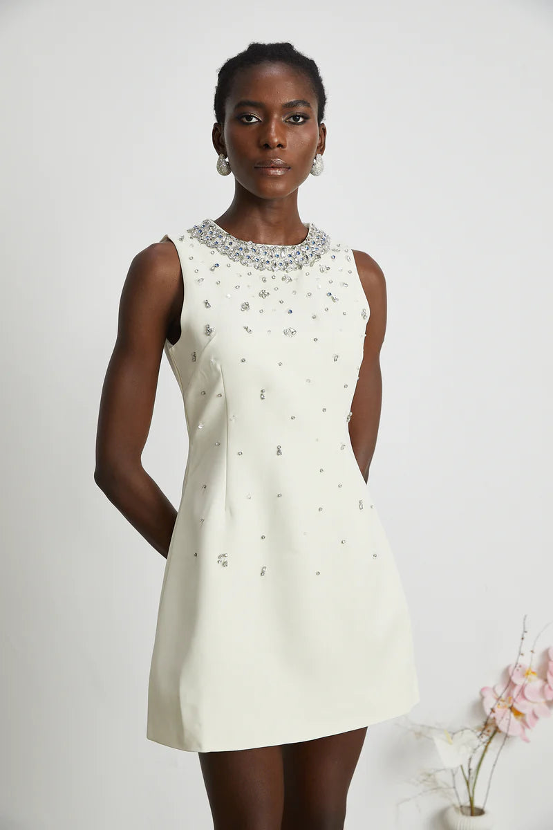 Cécile Mini-robe ornée de cristal en cristal