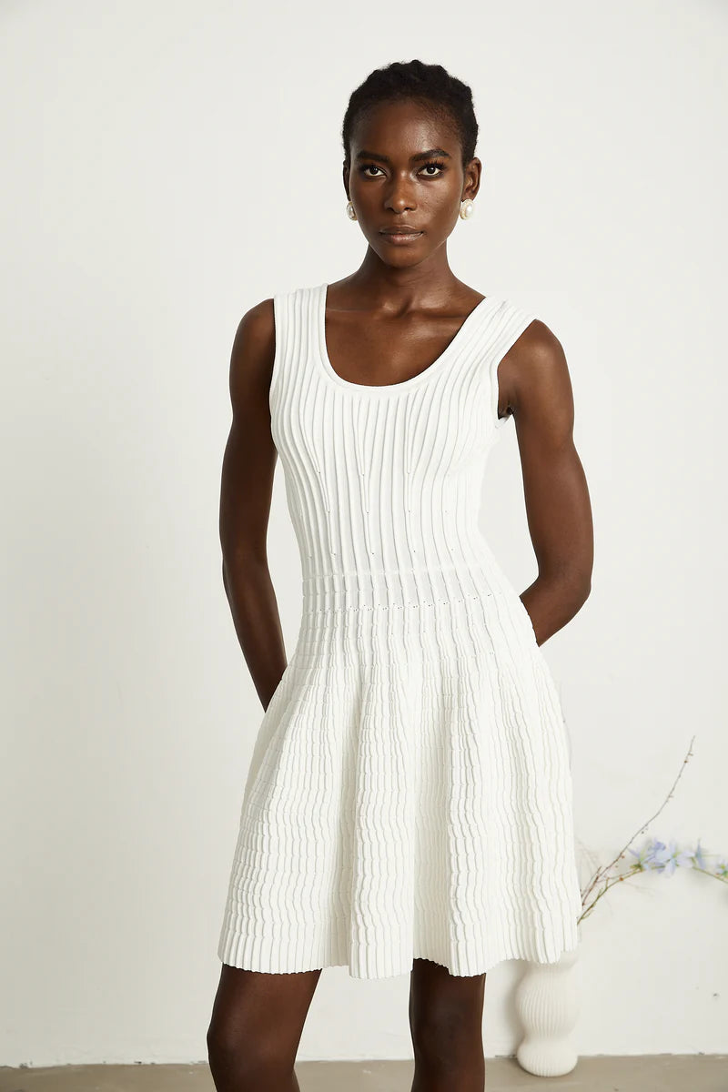 Constance White Tricoted plied Mini Robe
