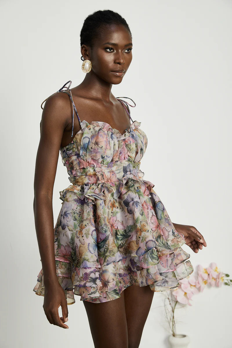Juliette Floral Print Preeded Mini Robe