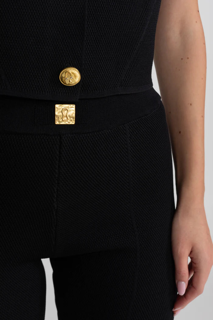 Textured Knit Co-ord Set With Structured Shoulders – Black