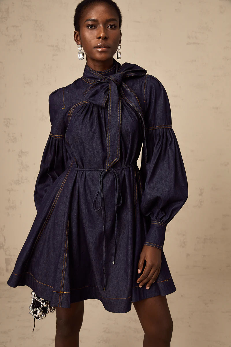 Mirabel narblue contraste-coutet denim mini robe