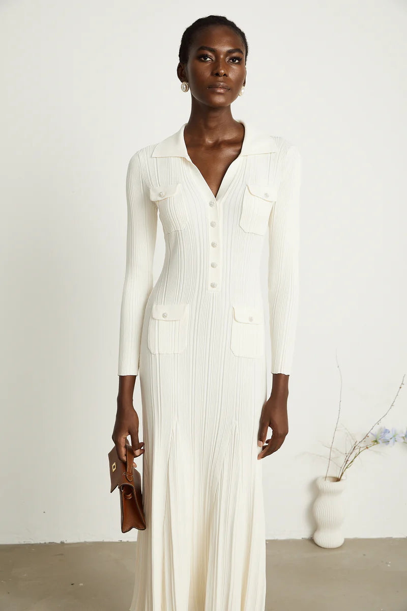 Nouria white mermaid-hem knit midi dress