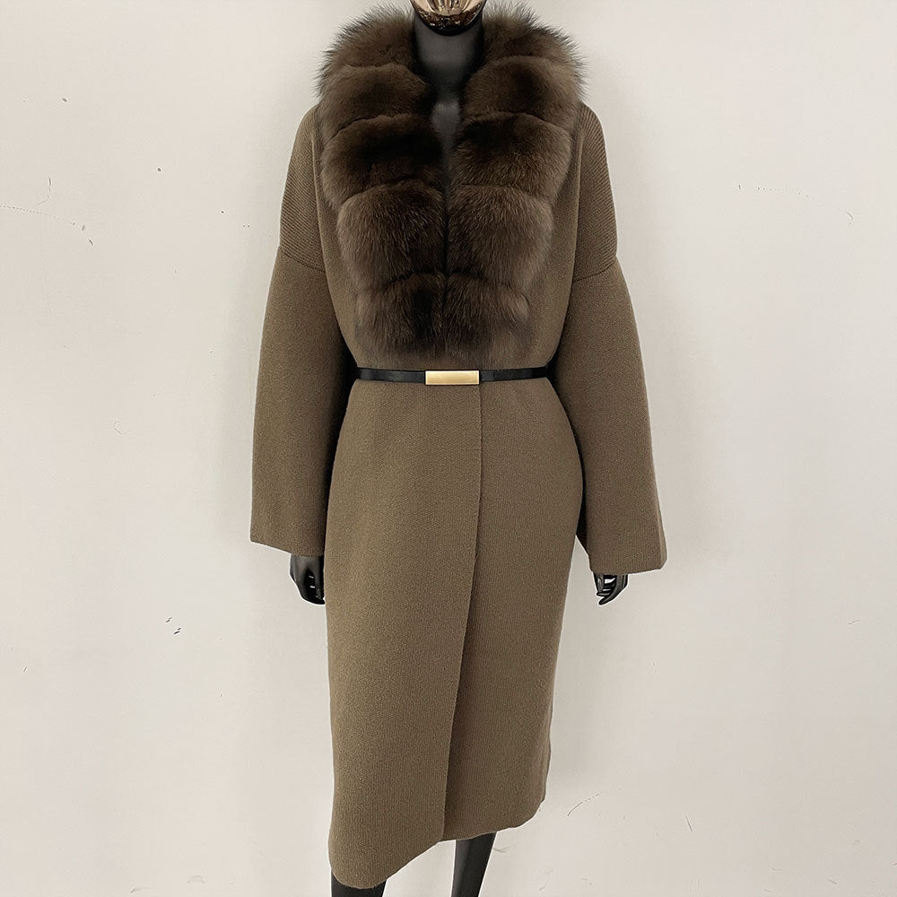 fox fur collar cardigan knitwear sweater jacket for women