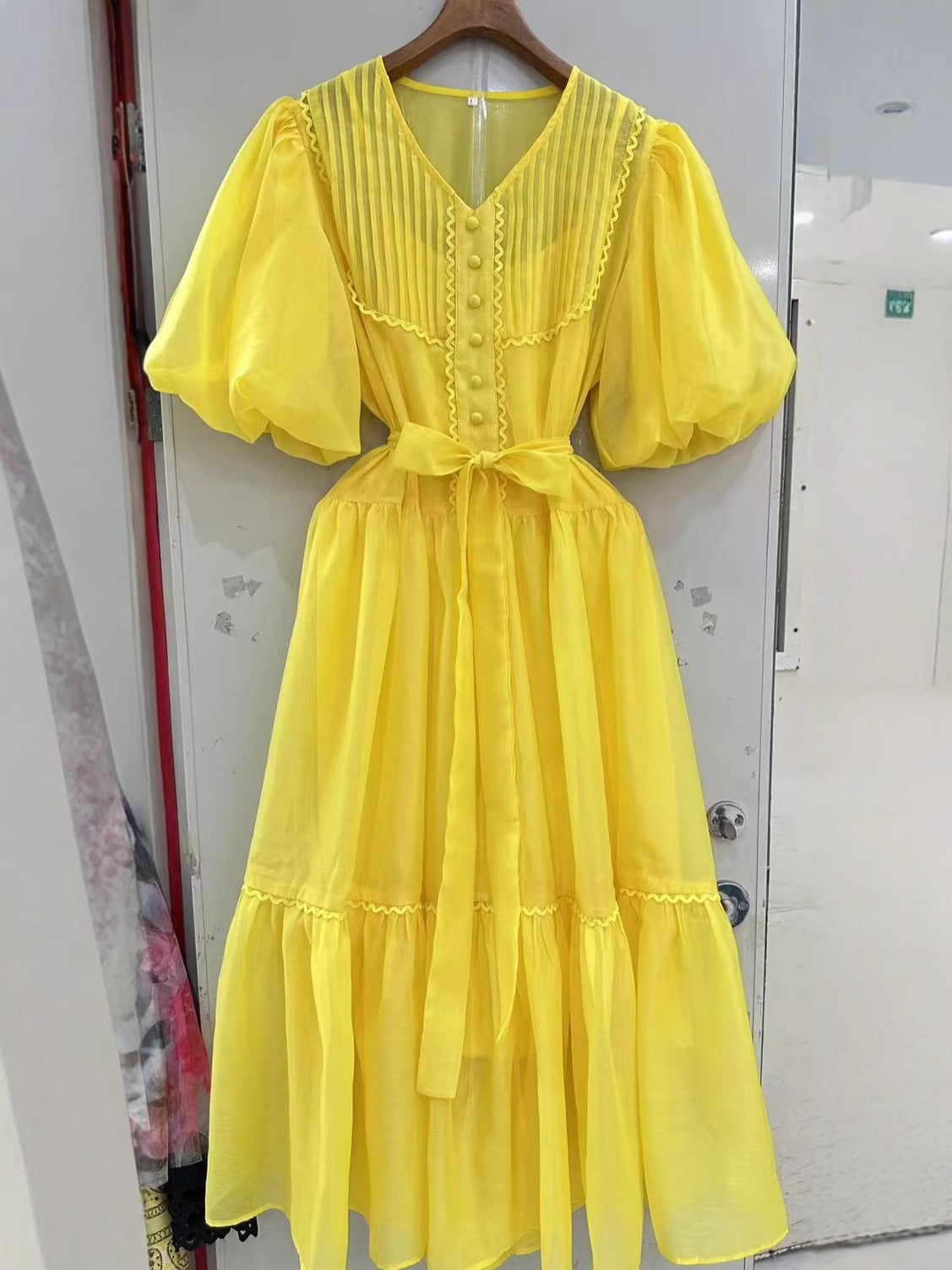 Lace Trim Dress with Belt