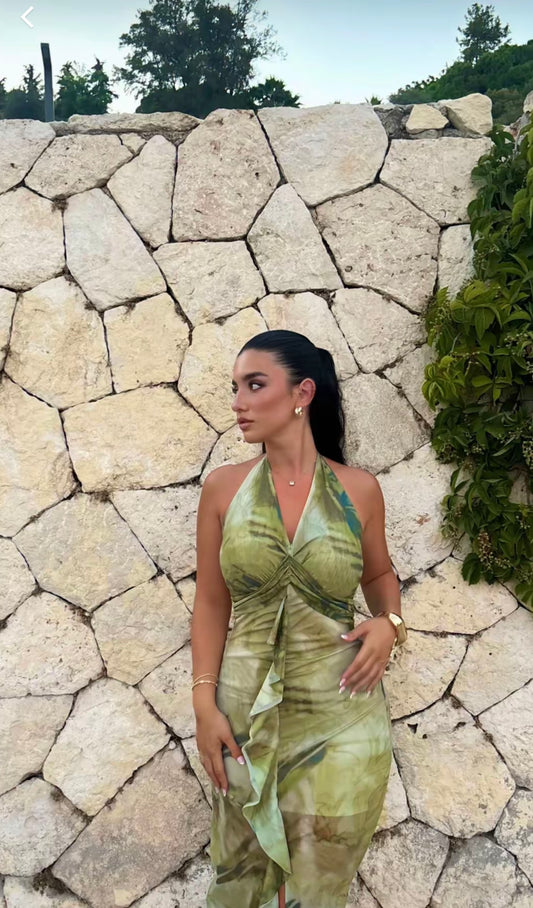 Éliane ombre-print halterneck midi dress