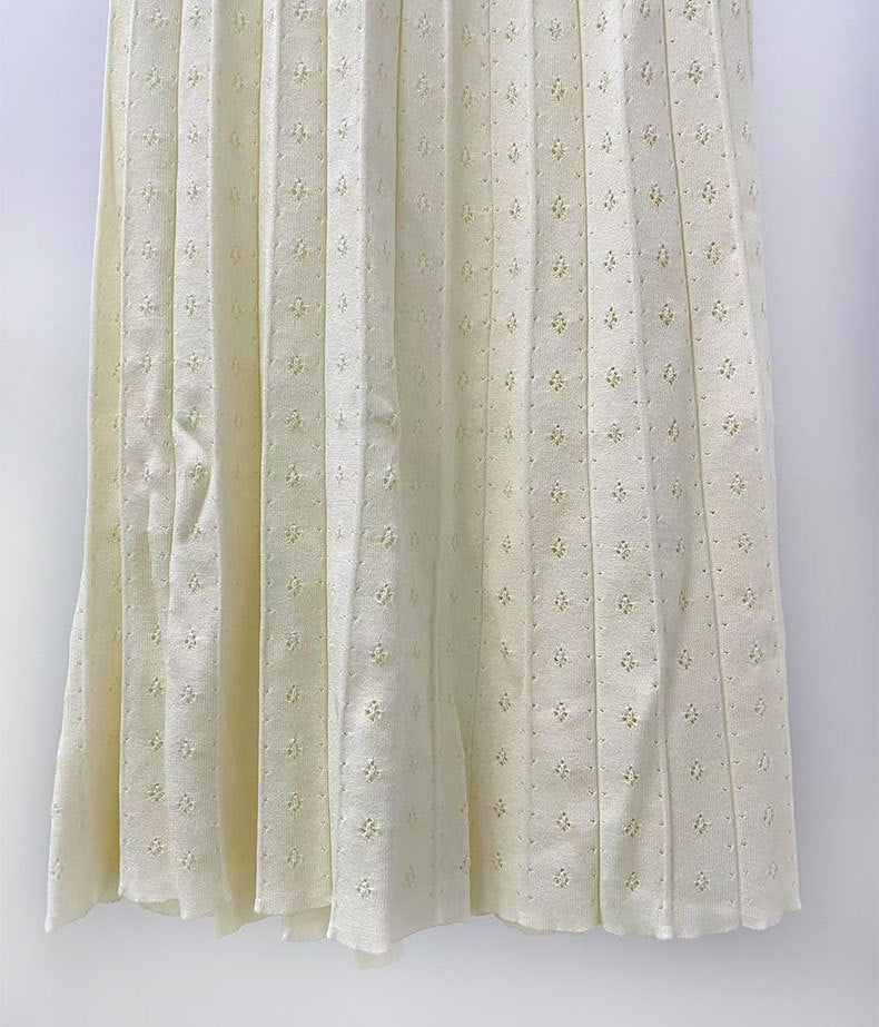 Pearl trimmed knit jacket + sleeveless long dress