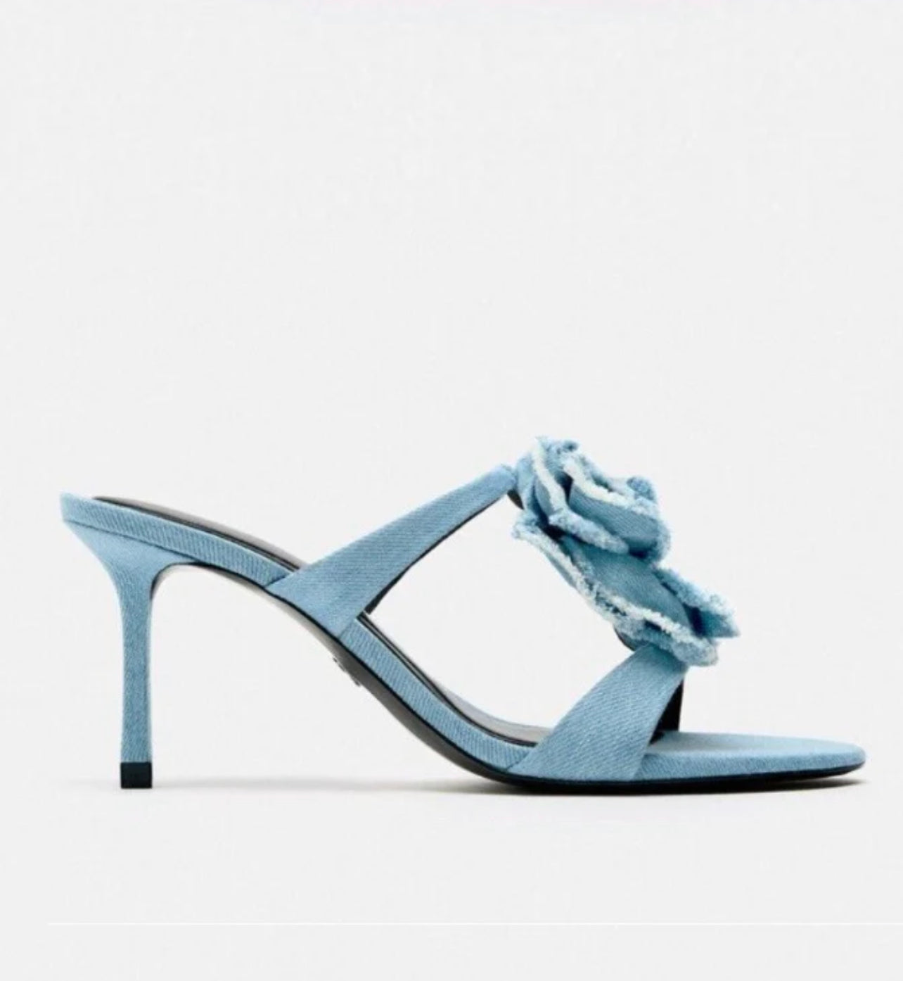 Floral HIGH HEELED DENIM SANDALS - BLUE