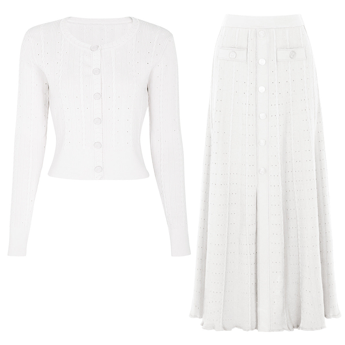 Fall New Fashion Popular Knitted Women's Top Jacket + Skirt Suit