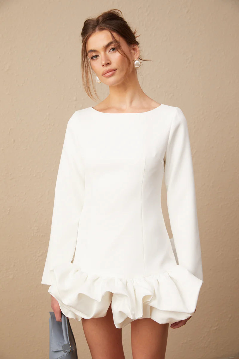 Elodie Bubble-Skirt Robe en blanc