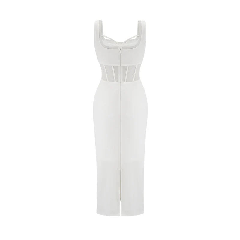 Alexandra white mesh midi dress