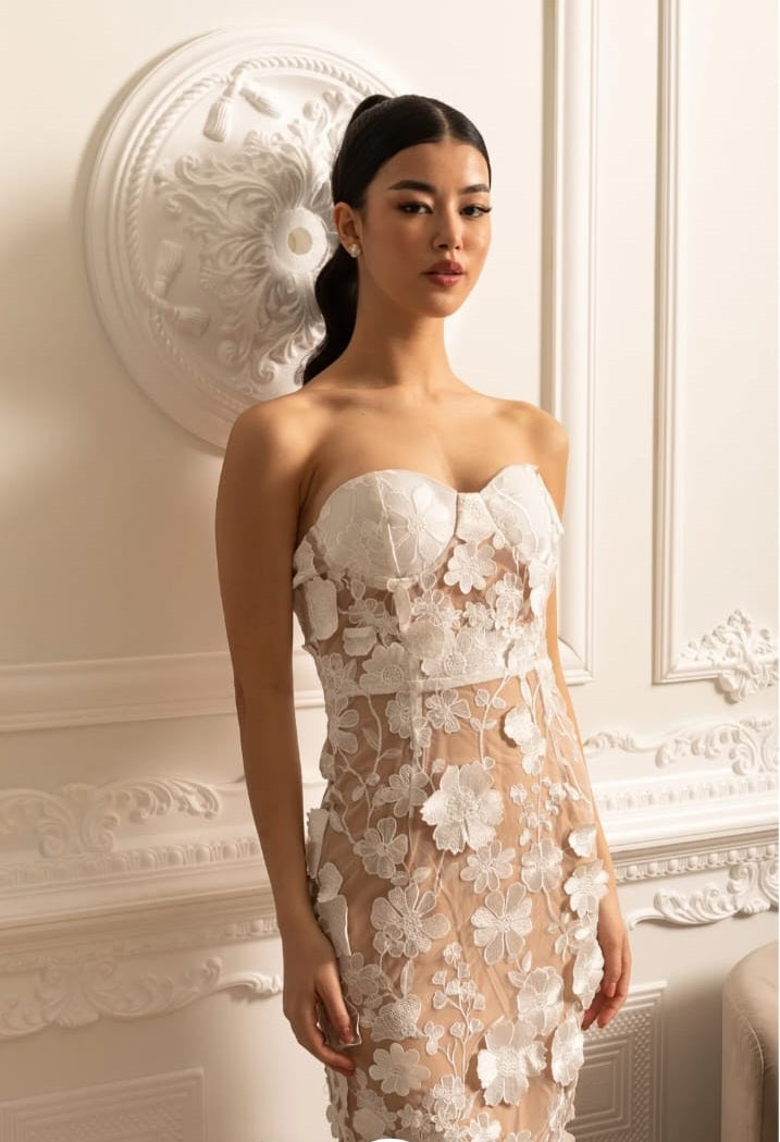 Sheer Embroidered Dress With Intricate Floral Pattern - White