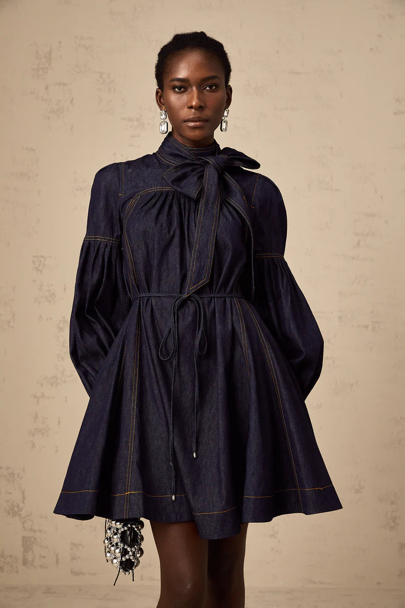Mirabel narblue contraste-coutet denim mini robe