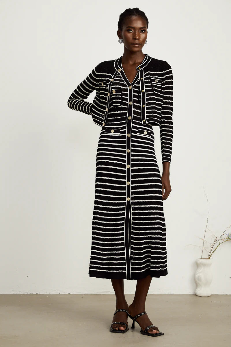 Charlotte Striped Triped Cardigan & Dress Matching Ensemble