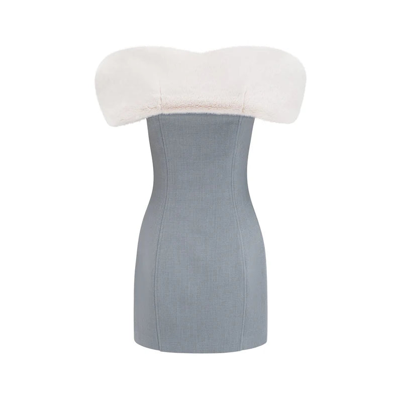 Lina Gray Faux-Fur Mini Robe