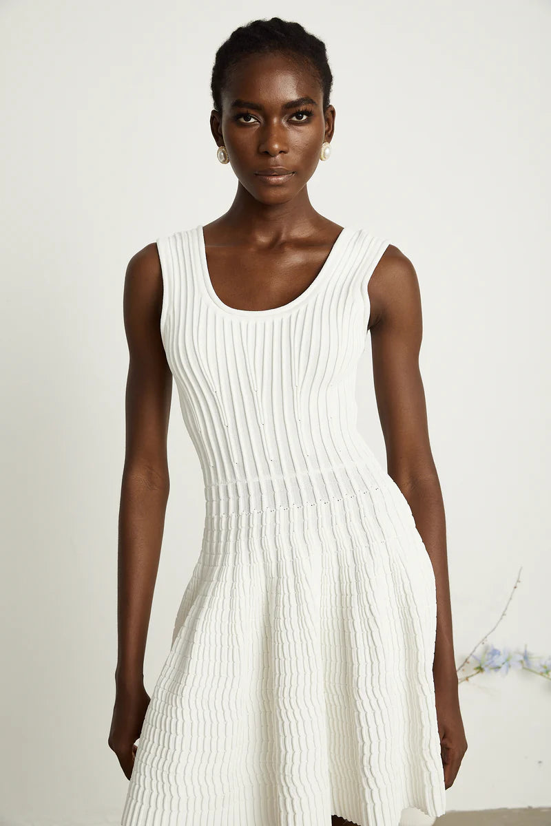 Constance White Tricoted plied Mini Robe