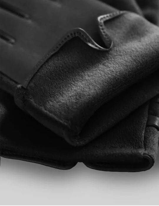 Vegan Leather And Suede Gloves With Gold Buckle Detail - Black