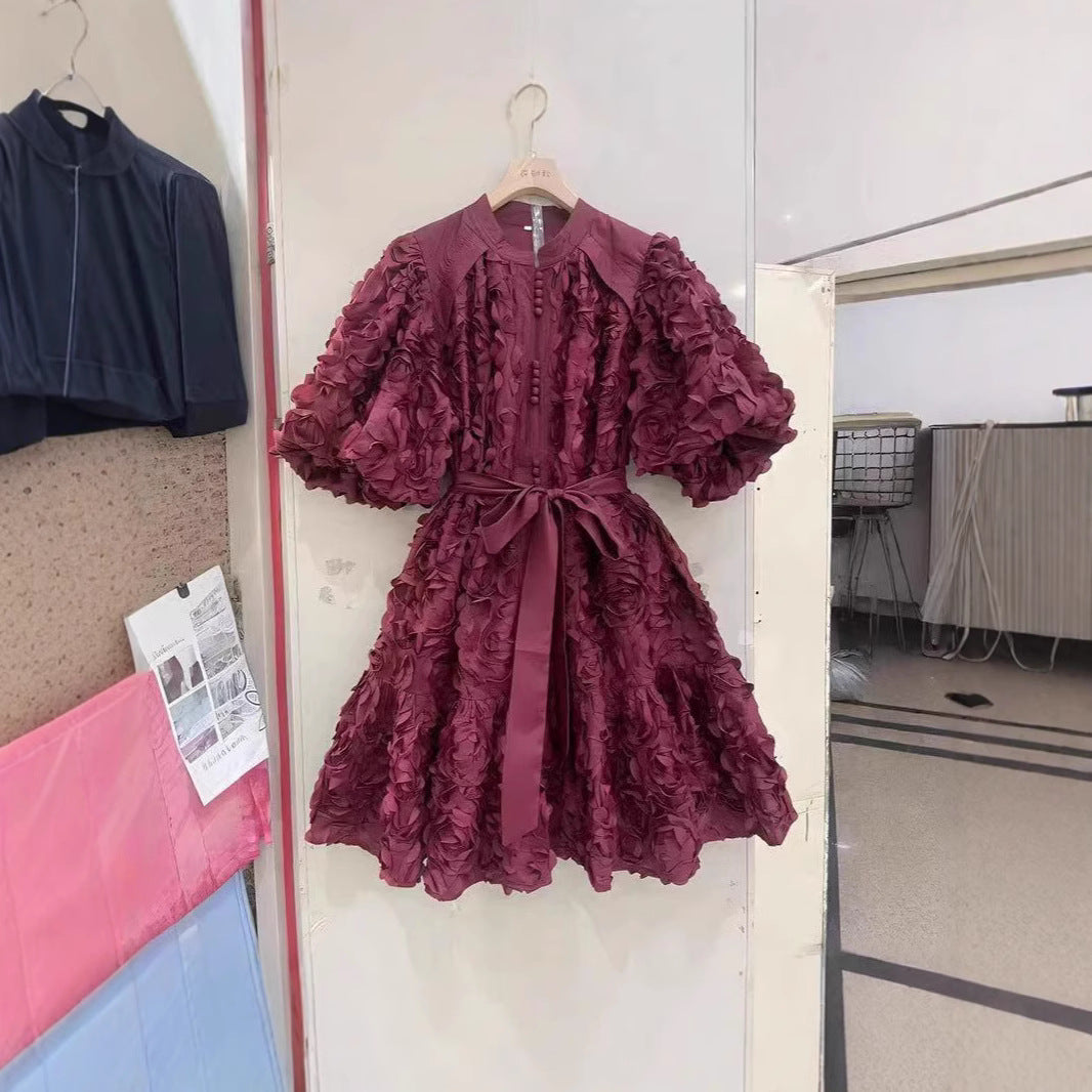 Round neck balloon sleeve short dress