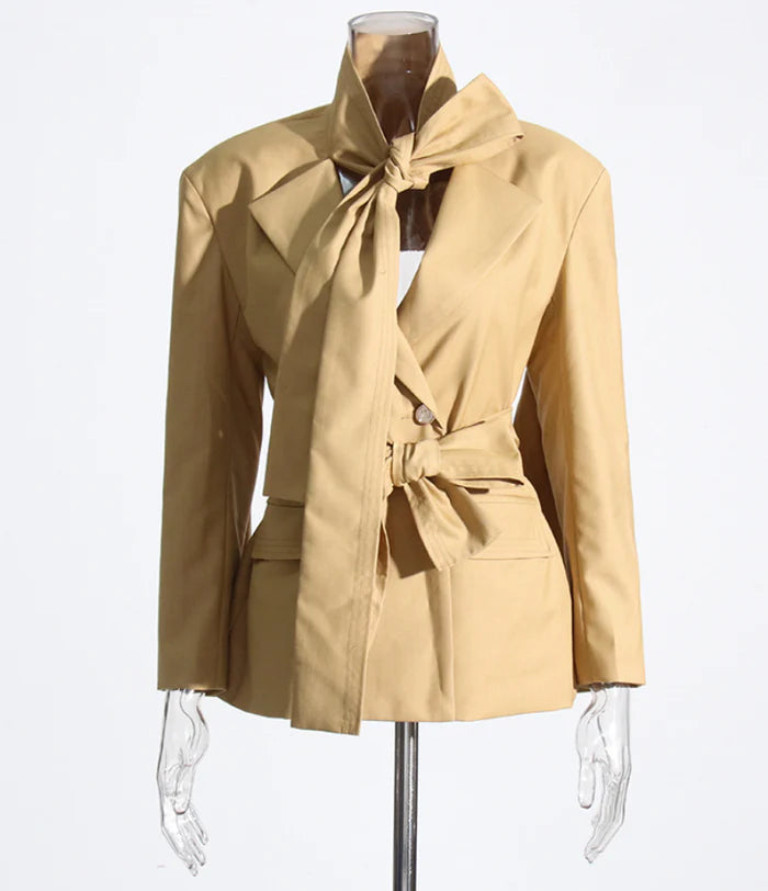 Trench coat Blazer with Belt and Back Cut - Mustard