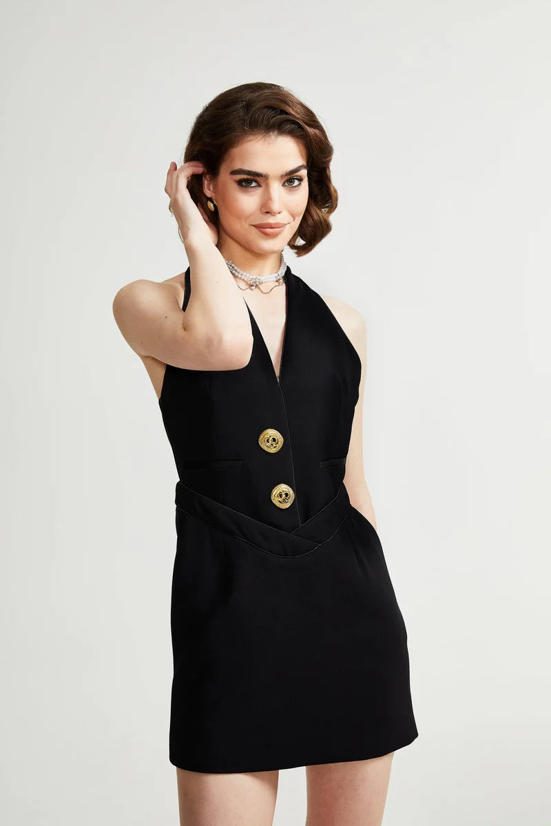 Jaques Halterneck Black Mini Robe