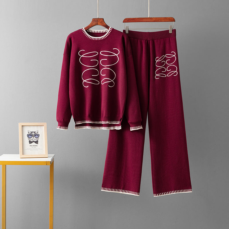 wool casual wide-leg pants set