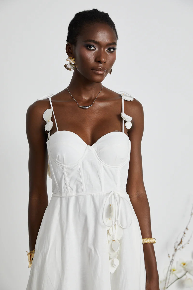 Hélène white corset midi dress