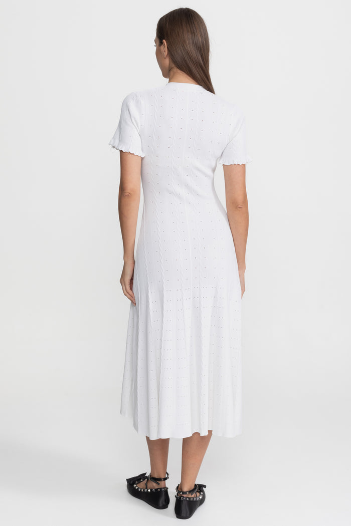 Knit bae Button-Front Midi Dress with Scalloped Sleeves – White