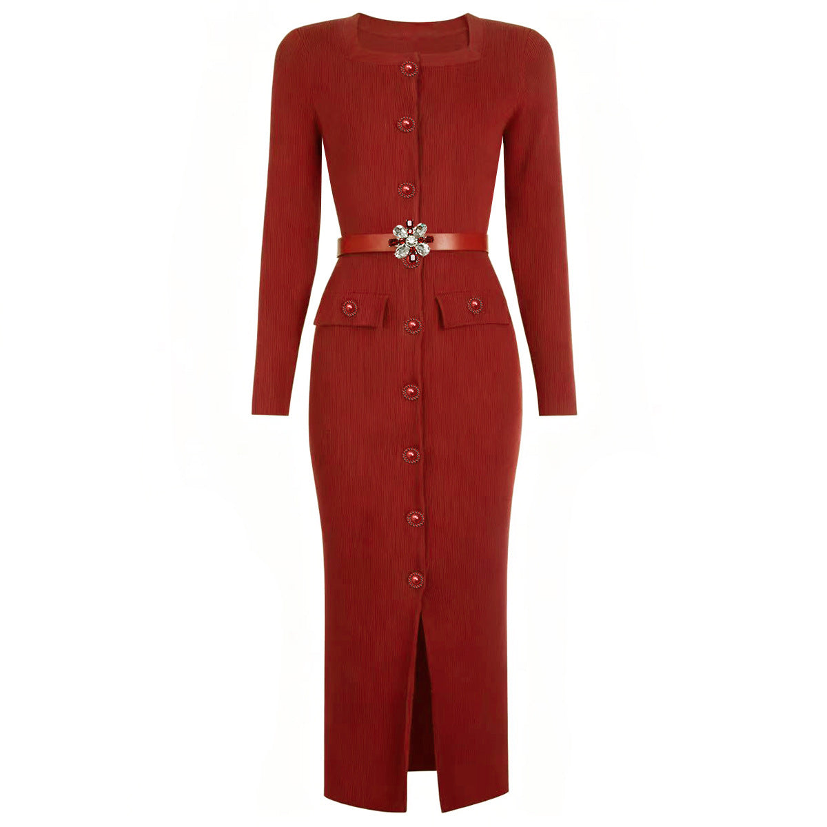 Square Collar Belt Slimming dress