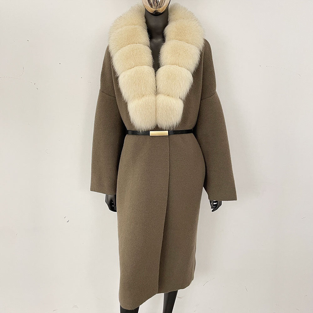 fox fur collar cardigan knitwear sweater jacket for women