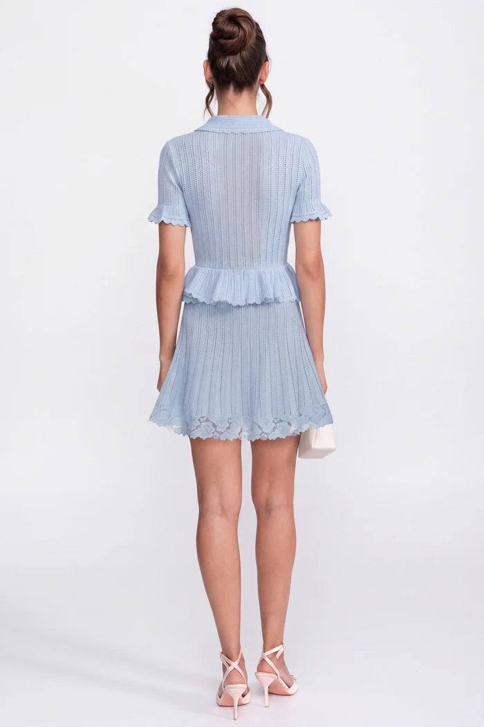 Polo-Collar with Button Top and Mini Skirt Set - Blue