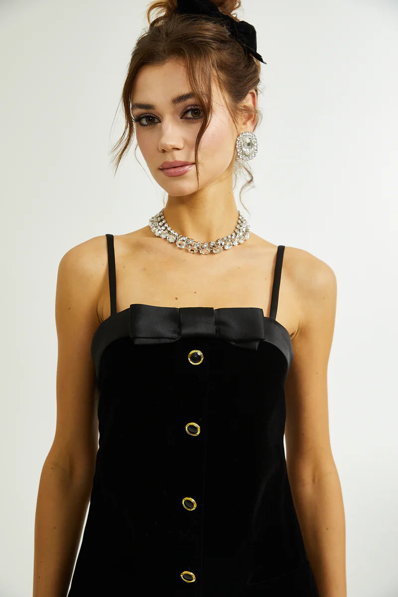 Réeva Bow Embellifhed Velvet Mini Robe