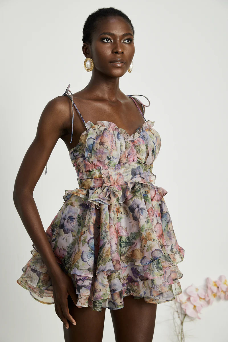 Juliette Floral Print Preeded Mini Robe