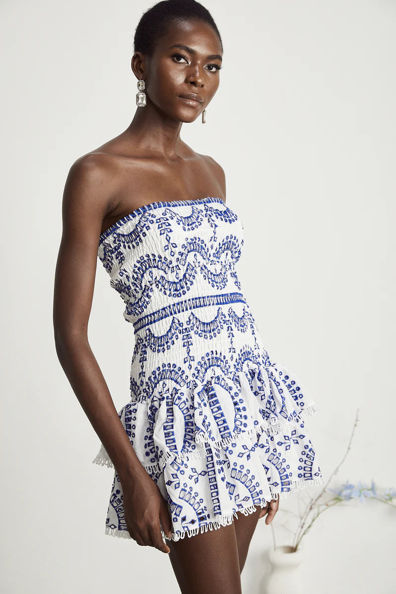 Georgiana Broderie-Anglaise mini-robe à épaules dénudées