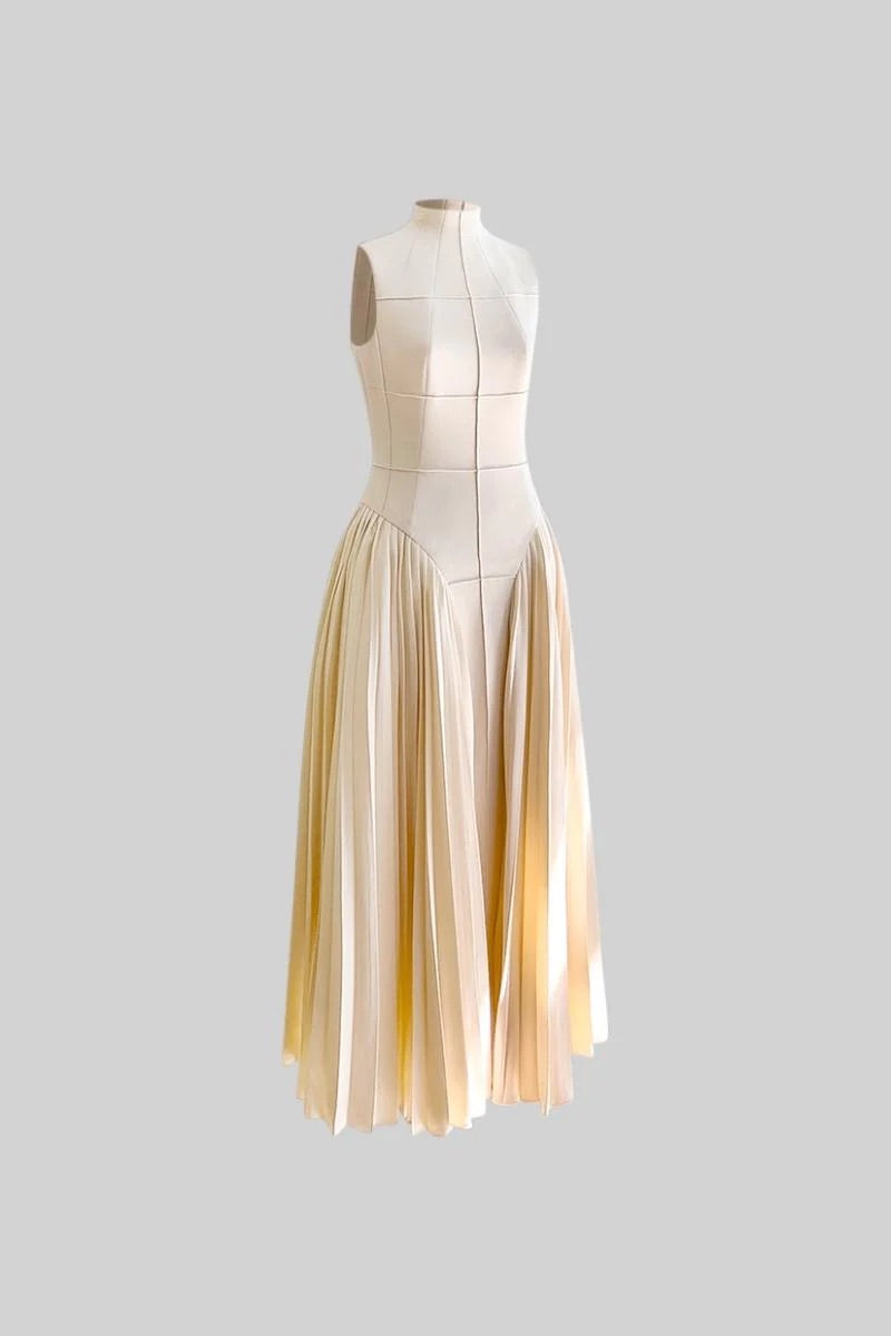 SLEEVELESS KNIT MIDI DRESS WITH PLIES - NUDE PALMA PARIS SLEEVELESS KNIT MIDI DRESS WITH PLIES - NUDE PALMA PARIS